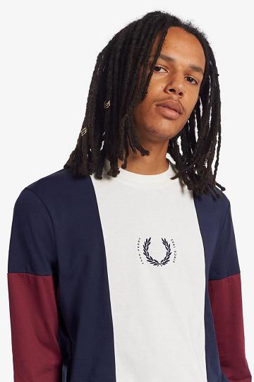 Fred Perry Central Stripe Long Sleeve Miesten T Paidat Tummanharmaat | FI 1412ILHS